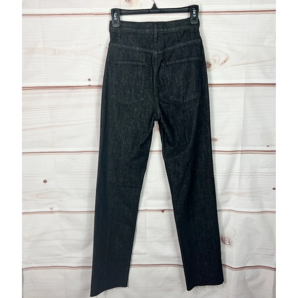 Theory‎ Jeans Womens 24 Black Straight Leg Denim Raw Hem High Rise 5 Pocket